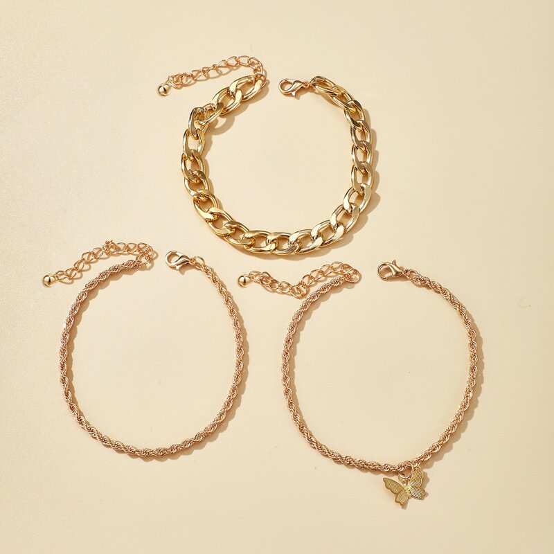 

3pcs Butterfly Chain Anklet, Gold