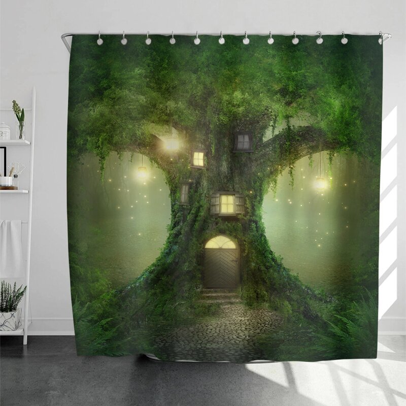 

Tree Print Shower Curtain, Green