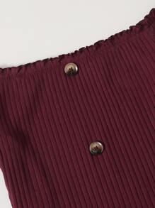 SHEIN Unity Vestido tejido de canalé con botón delantero de hombros descubiertos - Granate - Ver 4