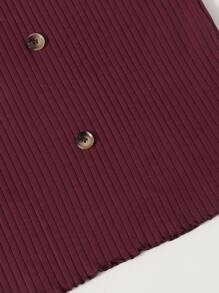 SHEIN Unity Vestido tejido de canalé con botón delantero de hombros descubiertos - Granate - Ver 5