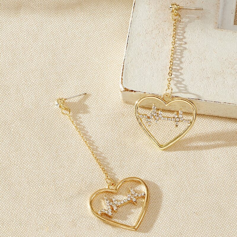 

Rhinestone Heart Drop Earrings, Gold