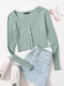 Muchica Button Up Lettuce Edge Top - Mint Green - View 1
