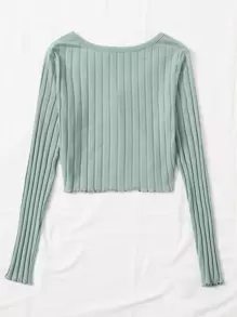 Muchica Button Up Lettuce Edge Top - Mint Green - View 2