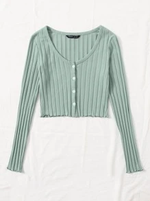 Muchica Button Up Lettuce Edge Top - Mint Green - View 3