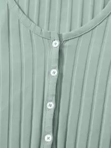 Muchica Button Up Lettuce Edge Top - Mint Green - View 5