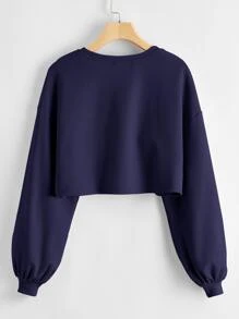 SHEIN EZwear Solid Drop Shoulder Crop Top - Navy Blue - View 2