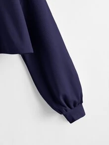 SHEIN EZwear Solid Drop Shoulder Crop Top - Navy Blue - View 4