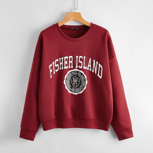 

Drop Shoulder Letter Graphic Pullover, Burgundy
