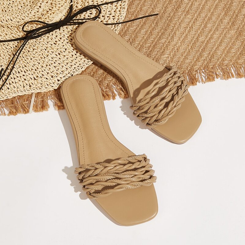 

Braided Strap Slippers, Apricot