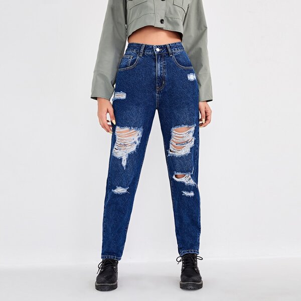 

Ripped Carrot Leg Jeans, Dark wash