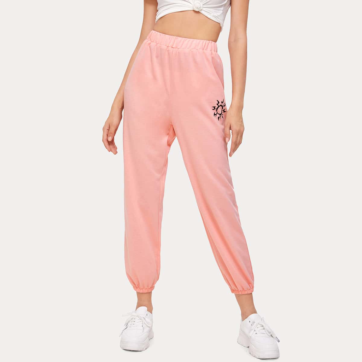 

Graphic Print Joggers, Coral pink