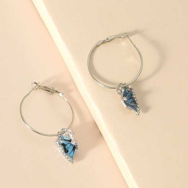 

Rhinestone Decor Butterfly Drop Earrings, Blue