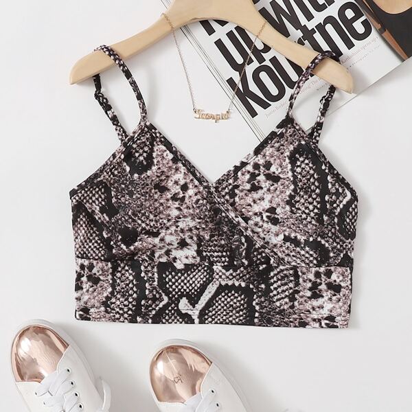 

Surplice Neck Snakeskin Pattern Crop Cami Top, Multicolor