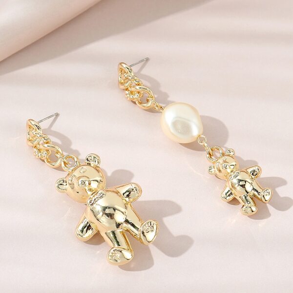 

Bear Charm Drop Earrings, Gold