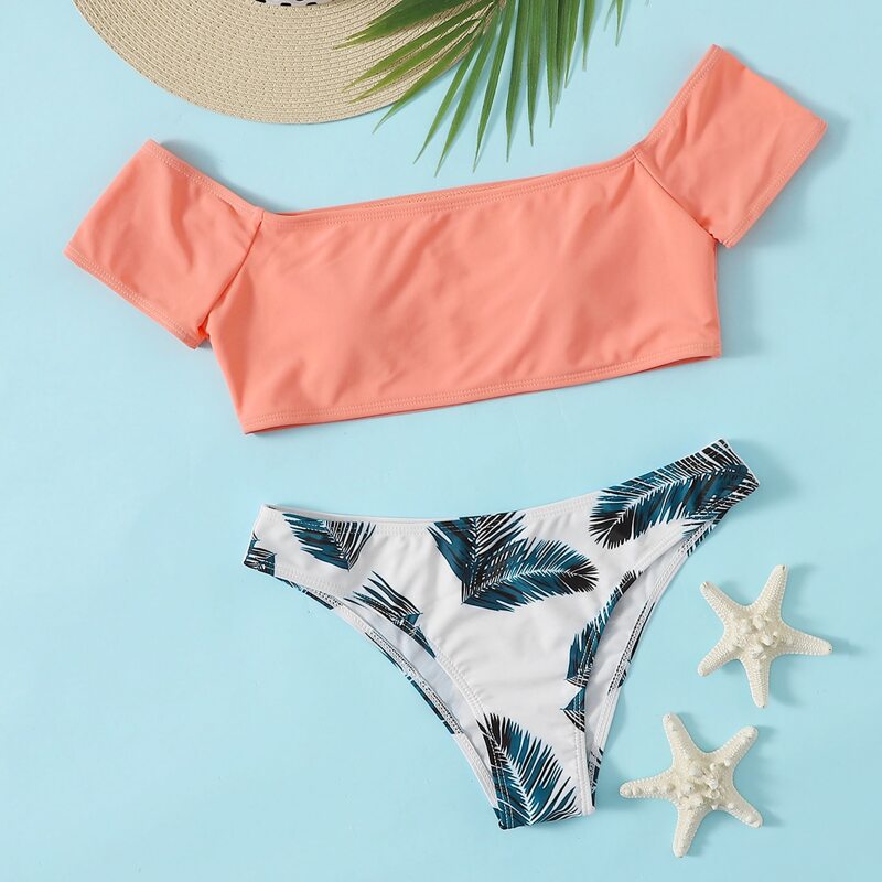 

Tropical Off Shoulder Bikini Swimsuit, Multicolor