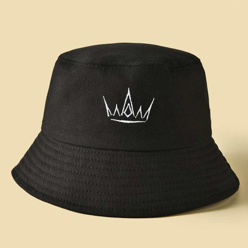 

Crown Embroidered Bucket Hat, Black