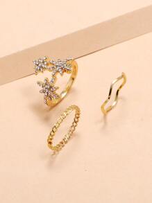 3pcs/Set Elegant Minimalist Star Design Ring Set - Yellow Gold - View 2