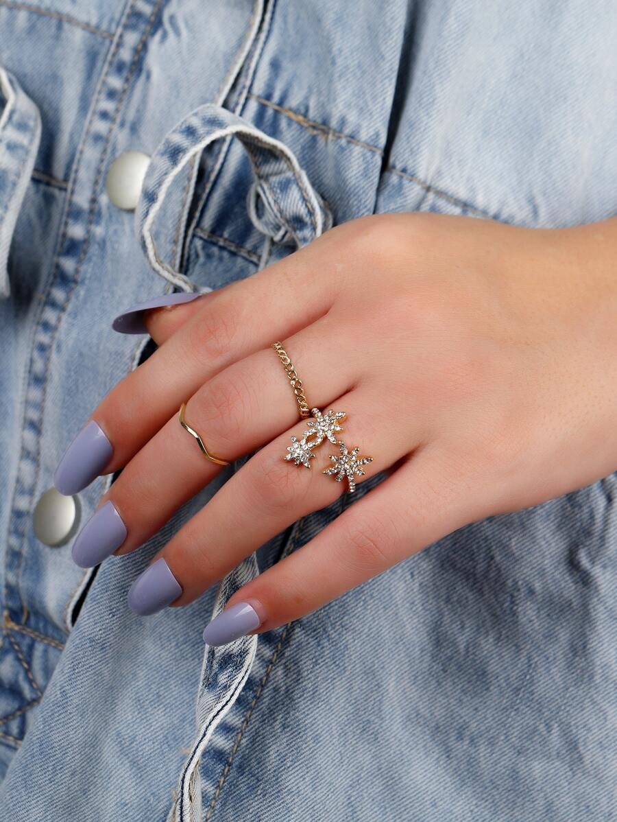 3pcs/Set Elegant Minimalist Star Design Ring Set - Yellow Gold - View 1