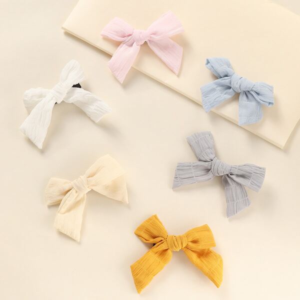 

6pcs Toddler Girls Plain Bow Decor Hair Clip, Multicolor