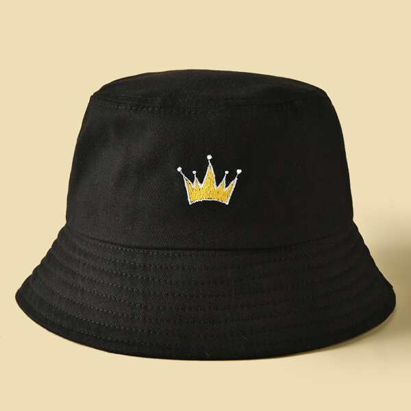 

Crown Embroidered Bucket Hat, Black