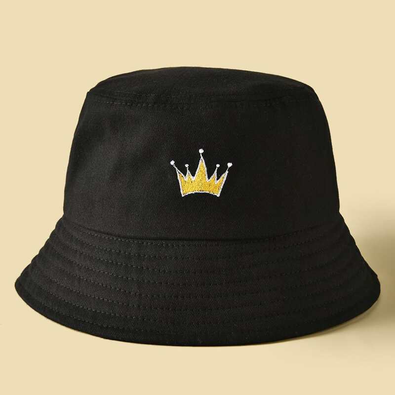 

Crown Embroidered Bucket Hat, Black