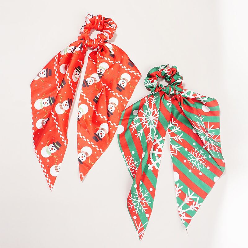

2pcs Christmas Pattern Scrunchie Scarf, Multicolor