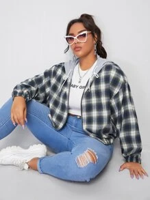SHEIN EZwear áo khoác kích thước lớn Dây kéo kẻ sọc Giải trí - Nhiều màu - Xem 1