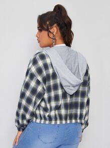 SHEIN EZwear áo khoác kích thước lớn Dây kéo kẻ sọc Giải trí - Nhiều màu - Xem 2