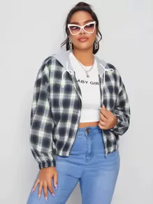 SHEIN EZwear áo khoác kích thước lớn Dây kéo kẻ sọc Giải trí - Nhiều màu - Xem 4