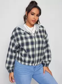 SHEIN EZwear áo khoác kích thước lớn Dây kéo kẻ sọc Giải trí - Nhiều màu - Xem 5