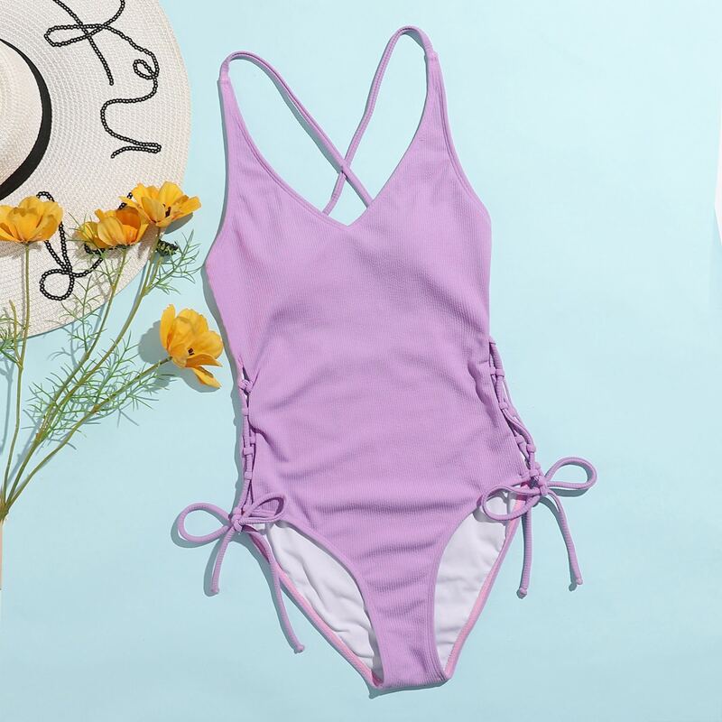 

Lace-up Side Cami One Piece Swimsuit, Lilac purple
