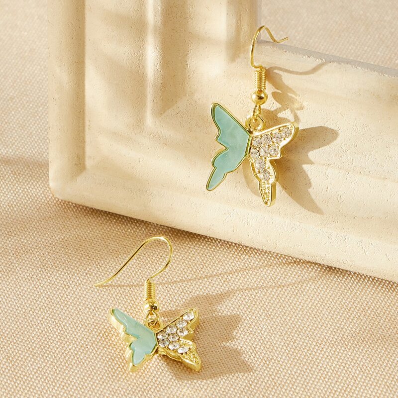 

Rhinestone Butterfly Drop Earrings, Gold