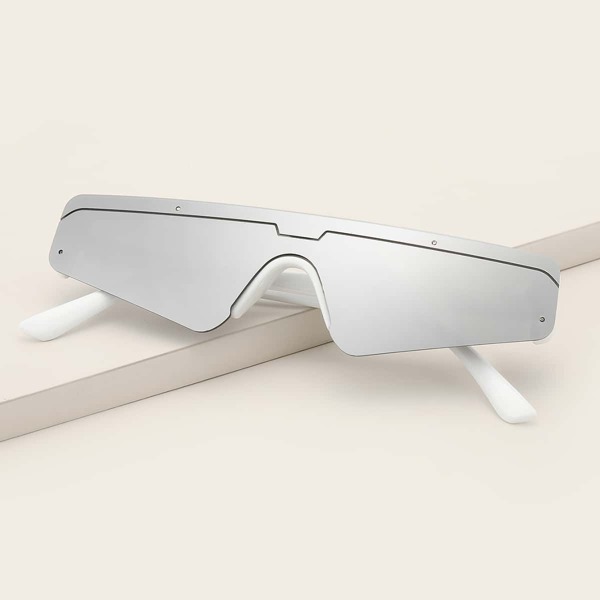 

Men Flat Top Shield Sunglasses, Silver
