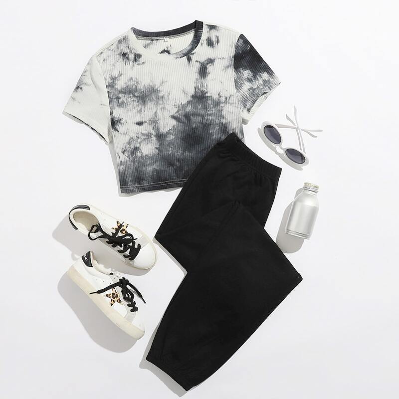 

Tie Dye Tee & Solid Pants, Multicolor
