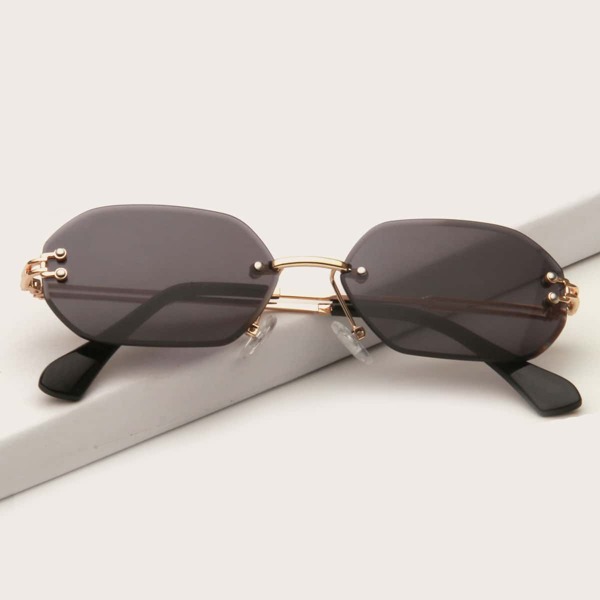 

Polygon Lens Rimless Sunglasses, Black