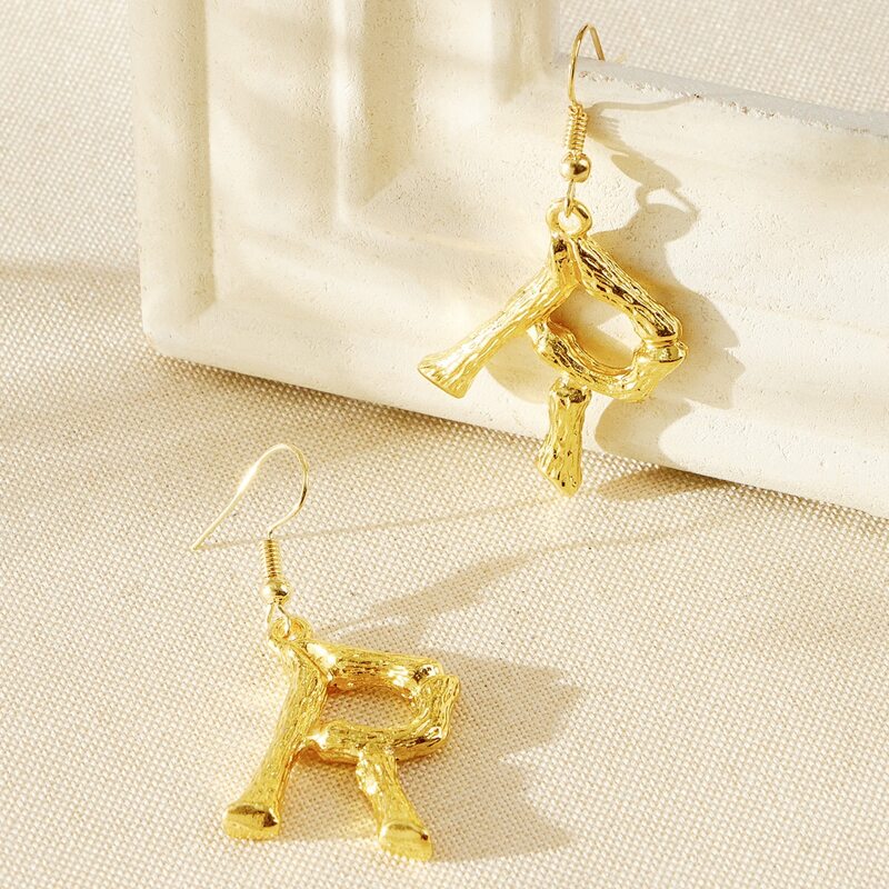 

Letter R Drop Earrings, Gold