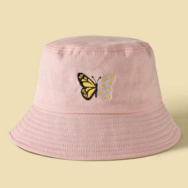 

Butterfly Embroidered Bucket Hat, Pink