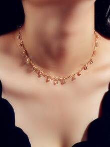 Rhinestone Charm Necklace - Yellow Gold - View 1