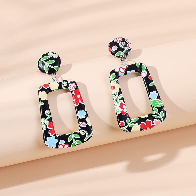 

Floral Pattern Geometric Drop Earrings, Multicolor
