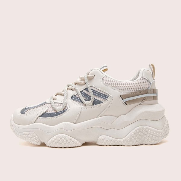 

Lace-up Front Wide Fit Chunky Sneakers, Beige