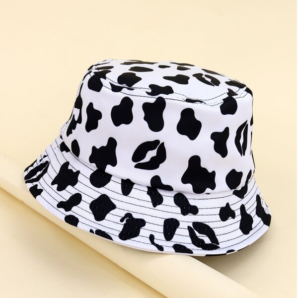 

Kids Cow Graphic Bucket Hat, Black and white