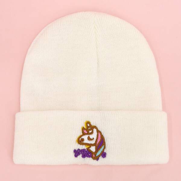 

Kids Unicorn Embroidery Beanie, White