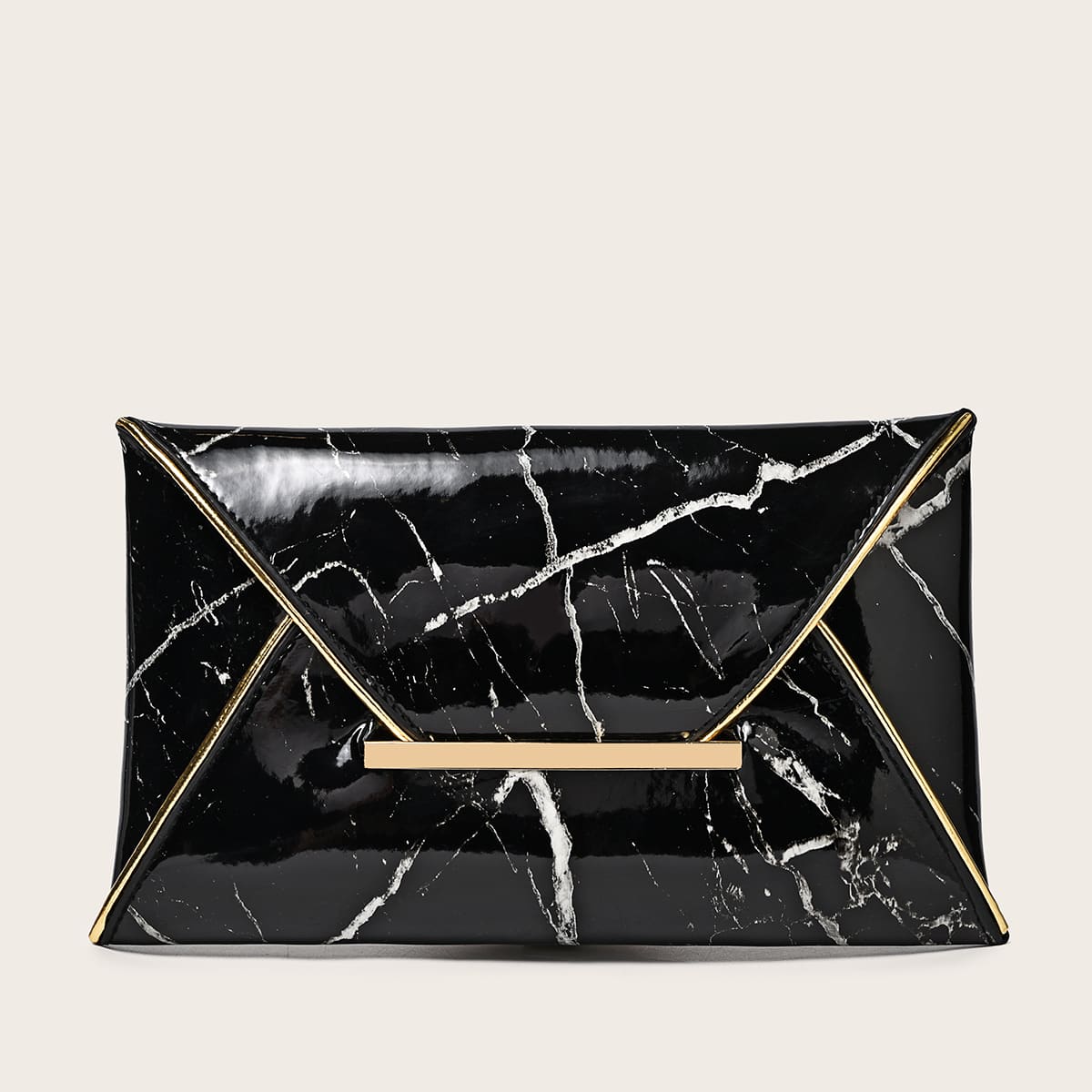 

Marble Envelope Clutch Bag, Black