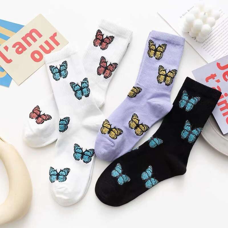 

4pairs Butterfly Print Socks, Multicolor