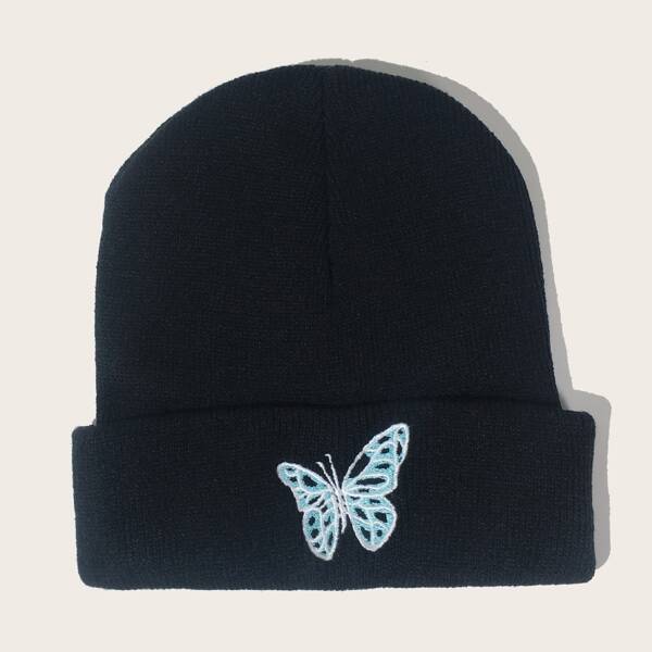 

Butterfly Embroidered Beanie, Black
