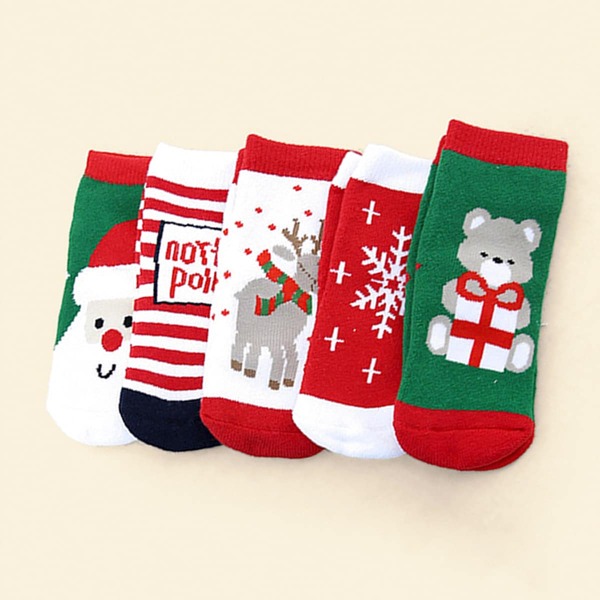 

5pairs Baby Christmas Deer Pattern Socks, Multicolor