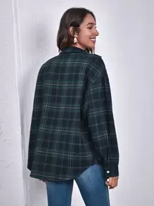 SHEIN LUNE Drop Shoulder Curved Hem Tartan Blouse - Multicolor - View 2