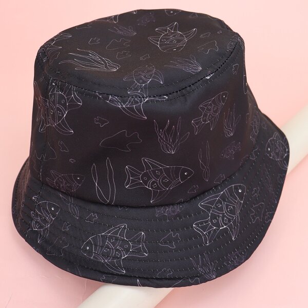 

Kids Fish Pattern Bucket Hat, Black