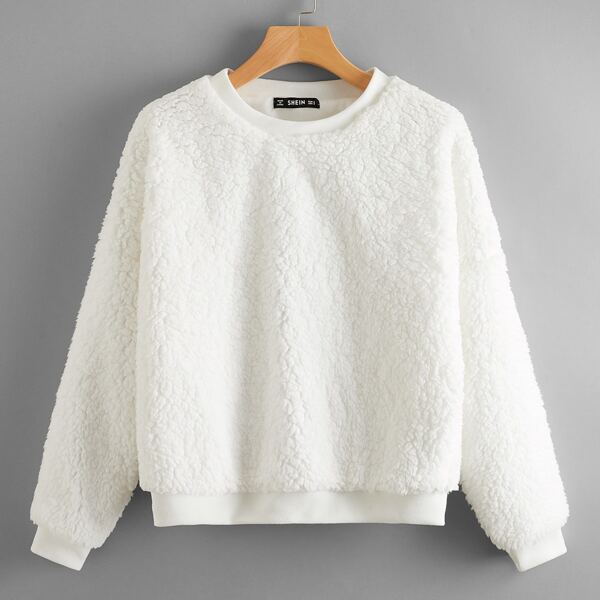 

Drop Shoulder Teddy Sweatshirt, White