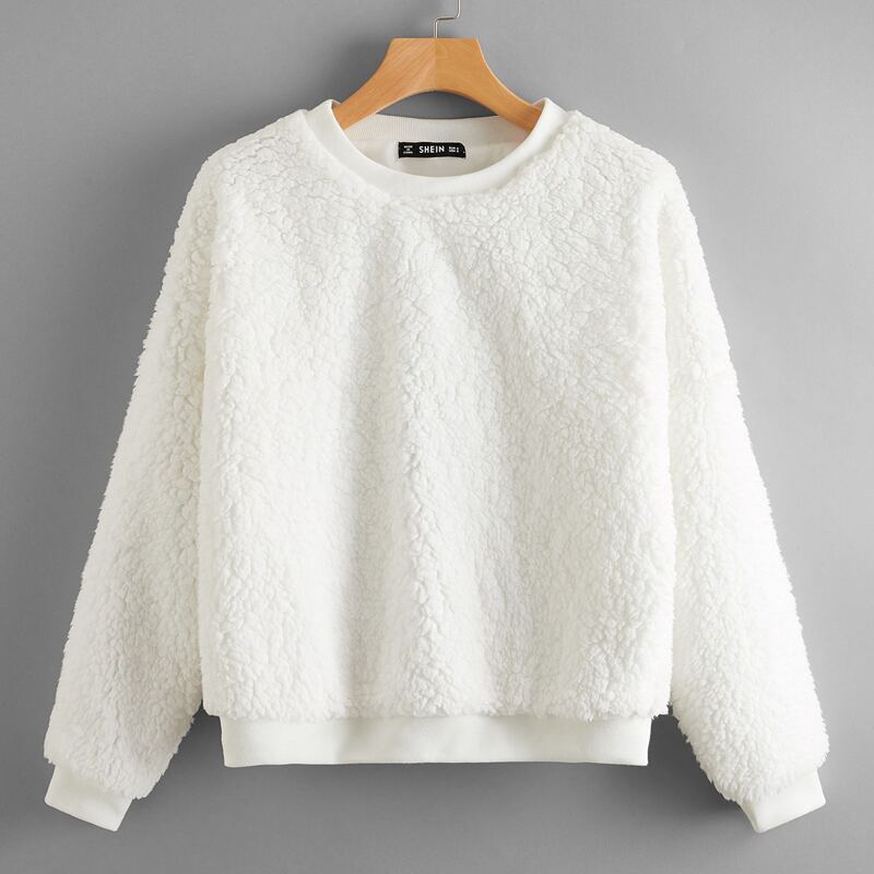 

Drop Shoulder Teddy Sweatshirt, White
